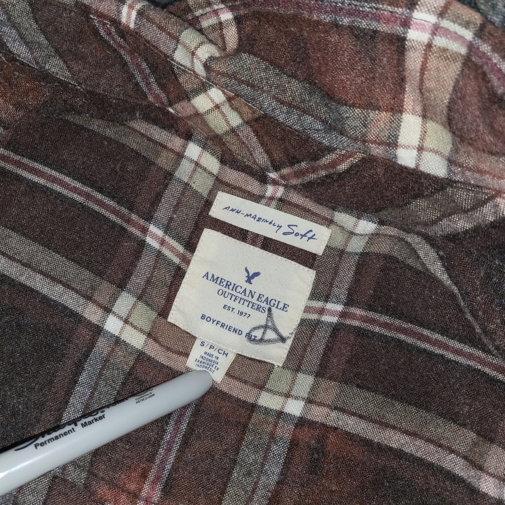 Oversized American Eagle Destroyed Upcycled perfect camping Flannel Size small - Picture 10 of 13